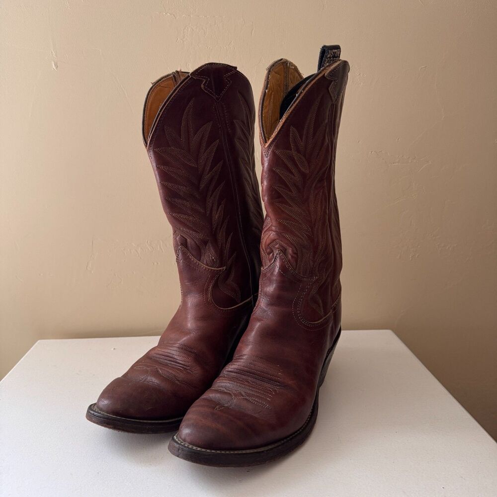 Justin Western Cowboy Boots Mens Brown Leather Size 10 D
